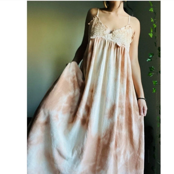 Zara tie dye embroidered applique beige rose knit midi maxi dress size medium M - Picture 8 of 11